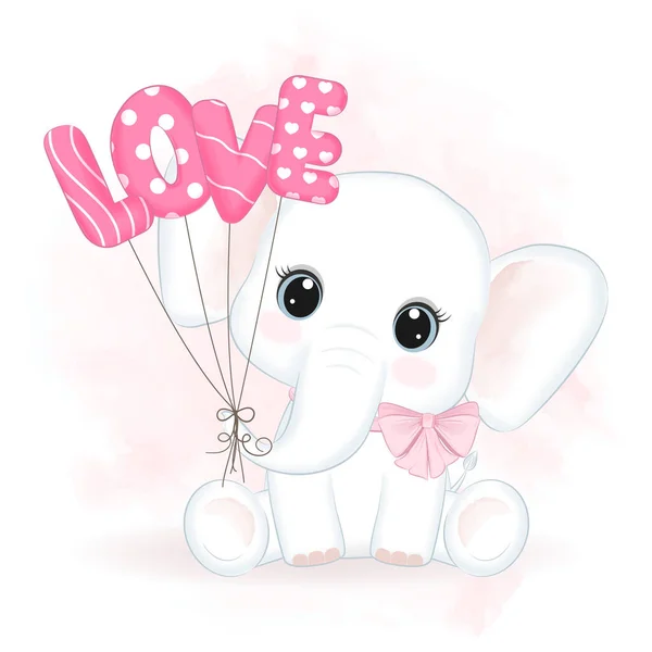 Cute Elephant Balloon Valentine Day Concept Illustration — Vettoriale Stock