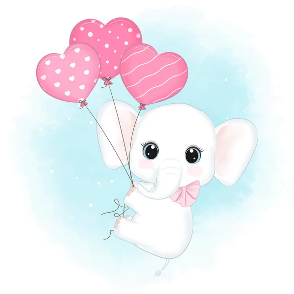 Cute Elephant Heart Balloon Valentine Day Concept Illustration — Vettoriale Stock