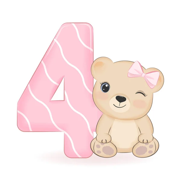 Cute Little Bear Happy Birthday Years Old — Vettoriale Stock