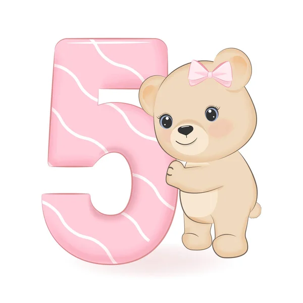 Cute Little Bear Happy Birthday Years Old — Image vectorielle