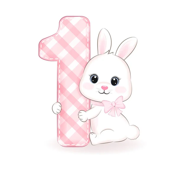 Petite Lapine Mignonne Première Fête Anniversaire Joyeux Anniversaire — Image vectorielle