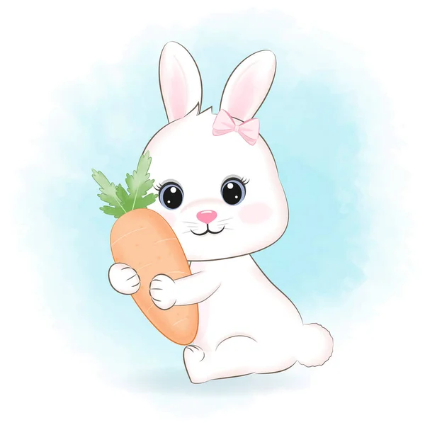 Cute Little Bunny Carrot Cartoon Illustration — Stock Vector