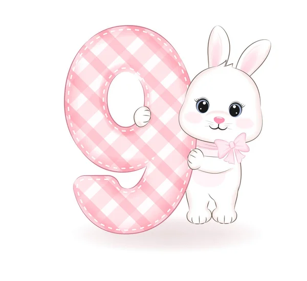 Cute Little Rabbit Happy Birthday Years Old — Vettoriale Stock