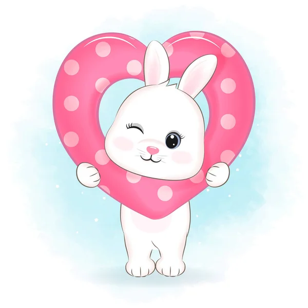Cute Little Bunny Heart Valentine Day Concept Illustration — Stock Vector
