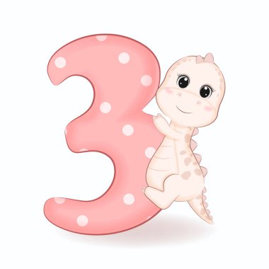 3 numaralı alfabesi olan şirin bir dinozor.