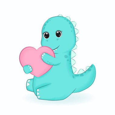 Kalp karikatürü çizimi olan şirin bir dinozor.