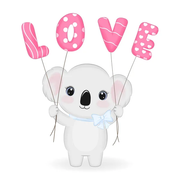 Милый Медведь Коала Воздушным Шаром Любви День Святого Валентина — стоковый вектор