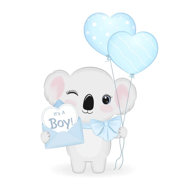 Niedliches Koala Baby Mit Buchstabe Und Luftballon Illustration — Stockvektor