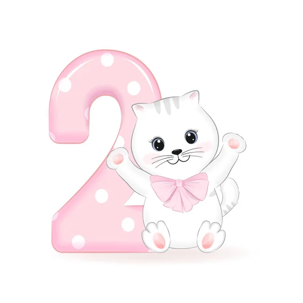 Carino Piccolo Gatto Buon Compleanno Anni — Vettoriale Stock
