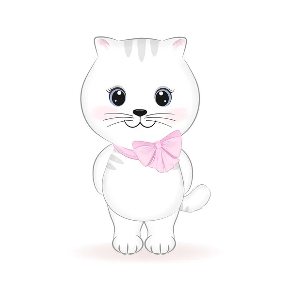 Lindo Pequeño Gato Blanco Ilustración Dibujos Animados Animales — Vector de stock