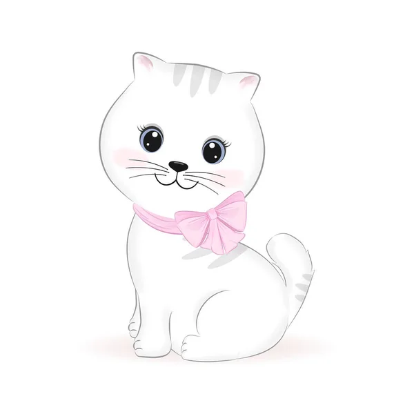 Lindo Pequeño Gato Blanco Ilustración Dibujos Animados Animales — Vector de stock