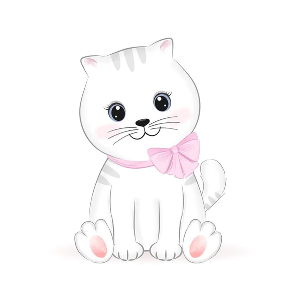 Lindo Pequeño Gato Blanco Ilustración Dibujos Animados Animales — Vector de stock