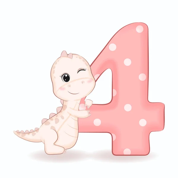 Niedliche Kleine Dinosaurier Mit Alphabet Nummer Illustration — Stockvektor