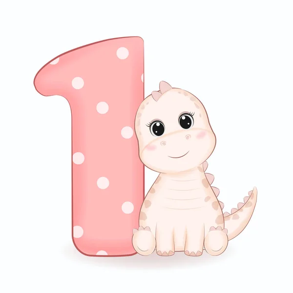 Cute Little Dinosaur Alphabet Number — Stock Vector