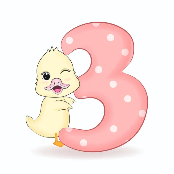 Pato Pequeno Bonito Com Alfabeto Número —  Vetores de Stock