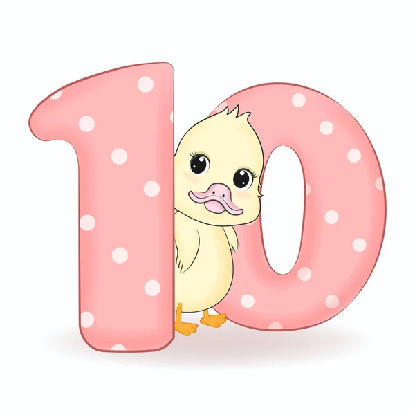 有字母10的可爱小鸭 — 图库矢量图片