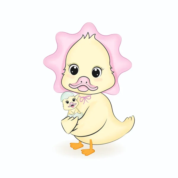 Lindo Pato Mamá Ilustración Dibujos Animados — Vector de stock