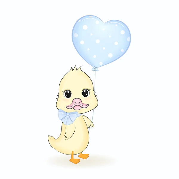 可爱的鸭和心形气球插图 — 图库矢量图片