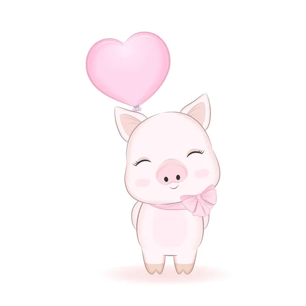 Balão Bonito Porco Coração Ilustração Desenhos Animados — Vetor de Stock