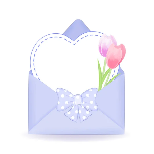 Corazón Tulipán Carta Ilustración Dibujos Animados — Vector de stock