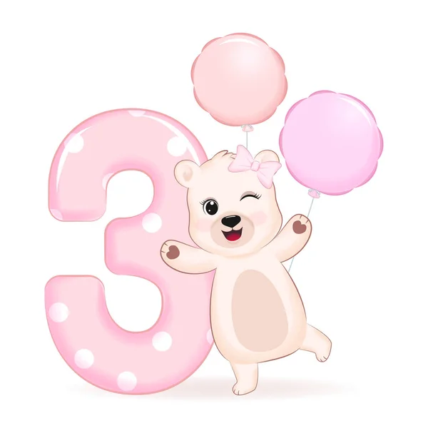 Cute Little Bear Balloon Happy Birthday Years Old — Image vectorielle