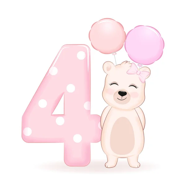 Cute Little Bear Balloon Happy Birthday Years Old — Stock Vector