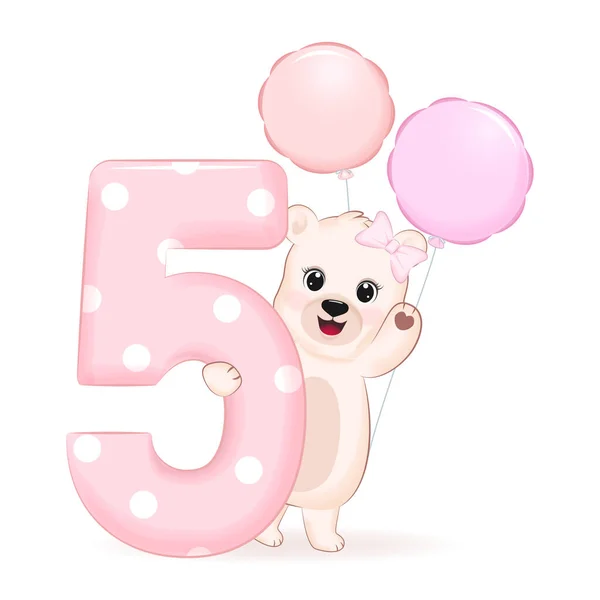 Ursinho Bonito Balão Feliz Aniversário Anos —  Vetores de Stock