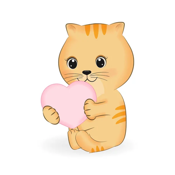 Lindo Pequeño Gato Naranja Corazón Animal Ilustración Dibujos Animados Vector de stock