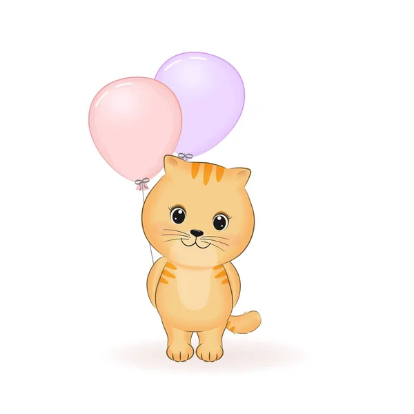 Cute Little Orange Cat Balloon Animal Cartoon Illustration 벡터 그래픽