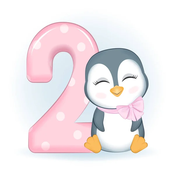 Lindo Pingüino Número Feliz Cumpleaños Años — Vector de stock