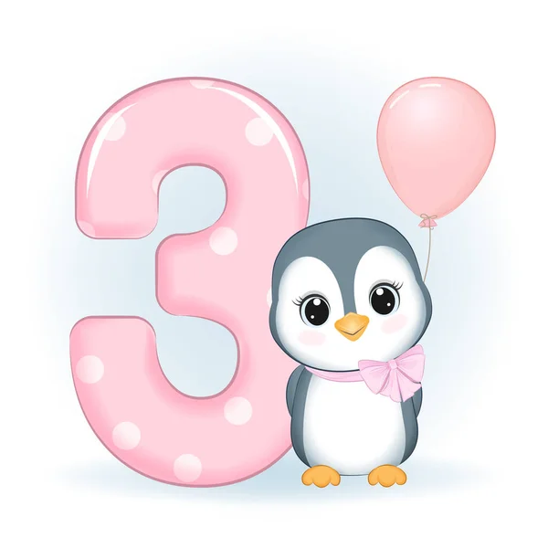 Mignon Petit Pingouin Numéro Joyeux Anniversaire Ans — Image vectorielle