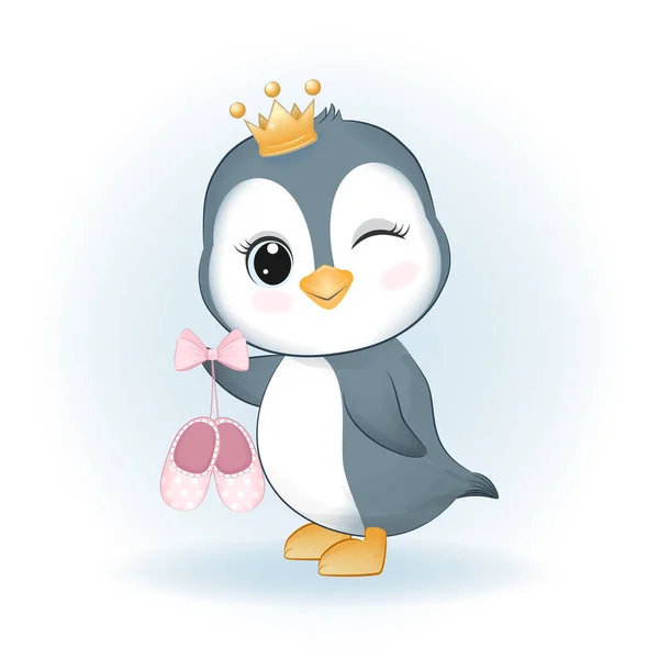 Niedlicher Kleiner Pinguin Mit Babyschuhen Animal Cartoon Illustration — Stockvektor