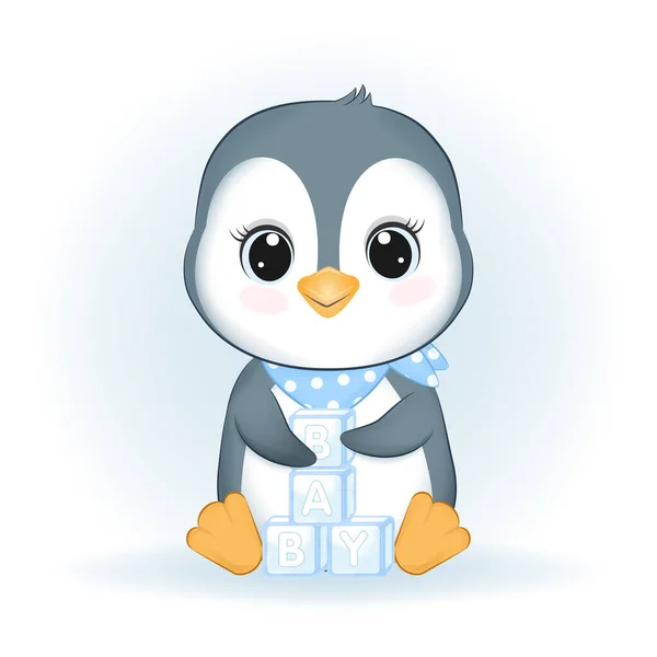 Симпатичный Маленький Пингвин Детская Игрушка Иллюстрация Мультфильму Стоковый вектор