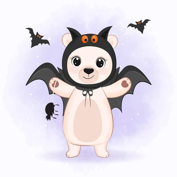 Cute Little Bear Wearing Halloween Costume Halloween Illustration — Archivo Imágenes Vectoriales