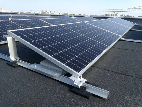 Dark Blue Solar Battery Panel Ecological Power Generation Renewable Energy — Stock Photo, Image