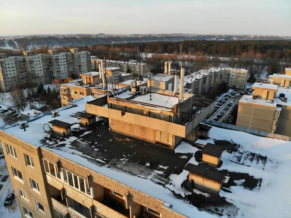 Aerial View Gsm Telecommunications Antennas Roof Urban Multistory Building — Stock Fotó