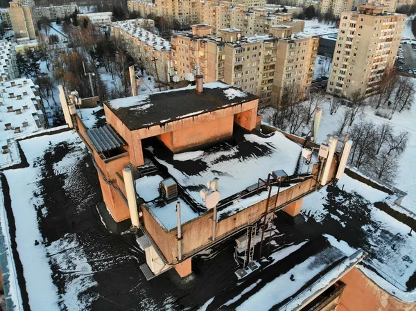 Aerial View Gsm Telecommunications Antennas Roof Urban Multistory Building — Stock Fotó