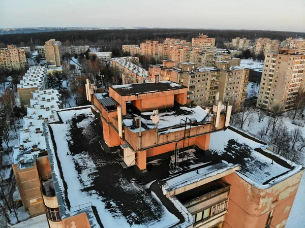 Aerial View Gsm Telecommunications Antennas Roof Urban Multistory Building — Stock Fotó