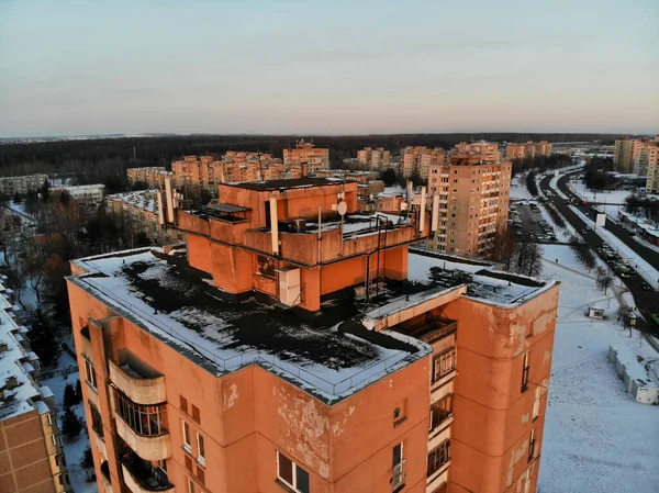 Aerial View Gsm Telecommunications Antennas Roof Urban Multistory Building — стокове фото