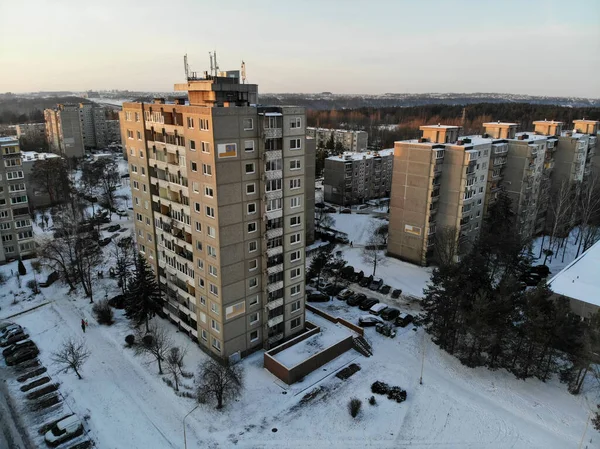 Многоэтажный Жилой Дом Зимой Районе Эгуляй Каунасе Литва Фото Воздуха — стоковое фото