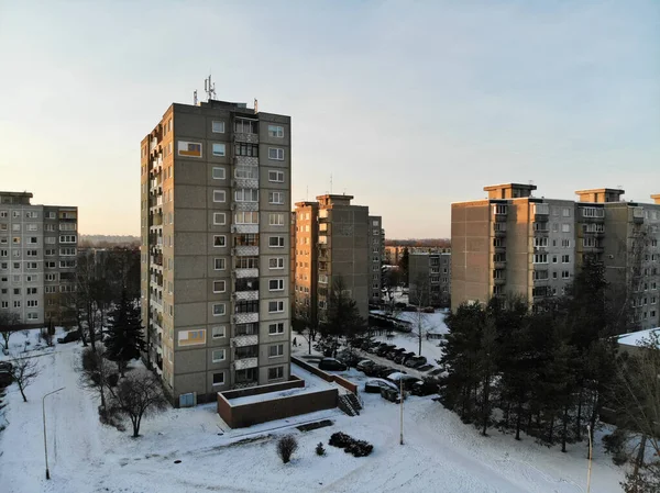 Edifício Apartamentos Vários Andares Inverno Distrito Eiguliai Kaunas Lituânia Foto — Fotografia de Stock