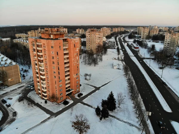 Edifício Apartamentos Vários Andares Inverno Distrito Eiguliai Kaunas Lituânia Foto — Fotografia de Stock