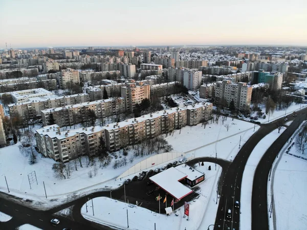 Vista Aérea Distrito Eiguliai Kaunas Durante Inverno Lituânia — Fotografia de Stock