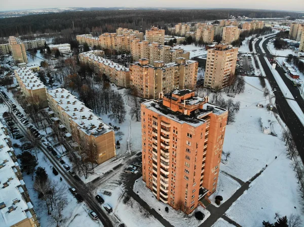 Meerverdiepingen Tellend Appartementencomplex Winter Wijk Eiguliai Kaunas Litouwen Een Luchtfoto Stockafbeelding