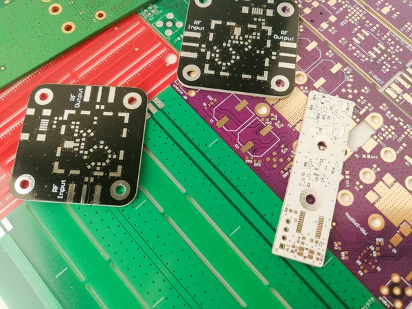 Various Multicolor Electronics Printed Circuit Board Radio Frequency Projects — 图库照片