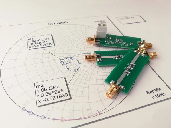 Radiofrekvens Tryckt Kretskort Smith Diagram För Impedans Matchning Och S11 — Stockfoto