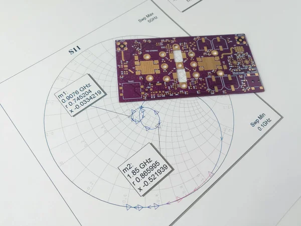 Högeffektradio Frekvens Tryckt Kretskort Pcb Smith Diagram För Impedans Matchning — Stockfoto
