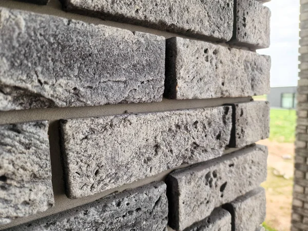 Clinker Bricks House Facade Decoration Working Process — Stock Photo, Image