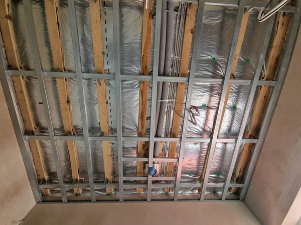 Estrutura Drywall Montada Para Nova Casa Sob Tectos Construção — Fotografia de Stock