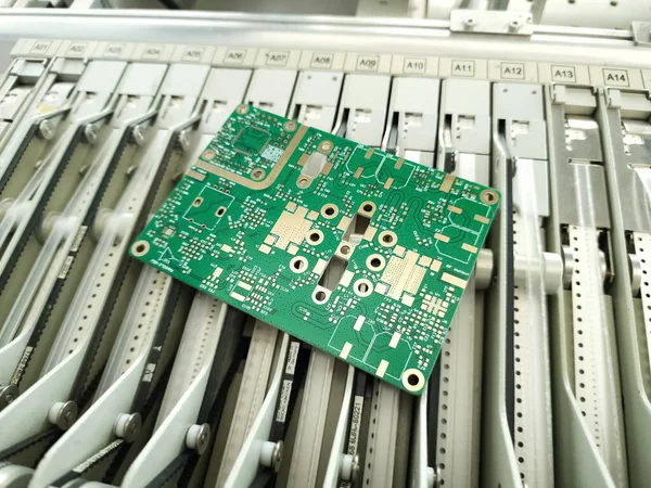 Radio Frequency RF Printed Circuit Board PCB assembling in pick and place machine in small electronics factory